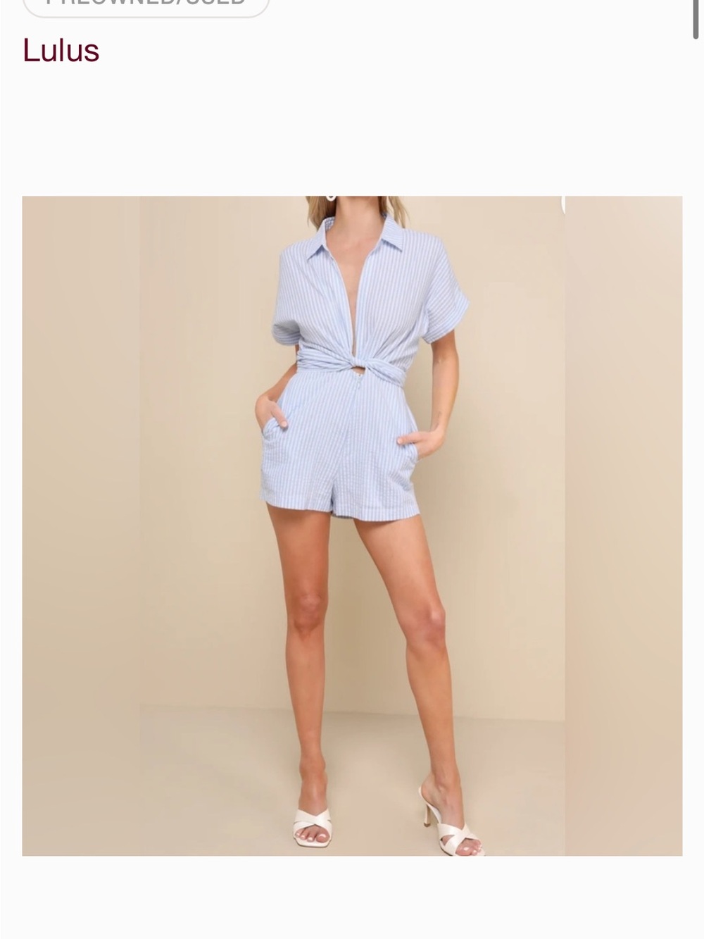 NWT Lulus Striped Blue Tie-Front Seersucker Romper